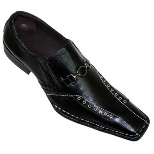 Zota Black With White Stitching Leather Shoes With Bracelet G913A